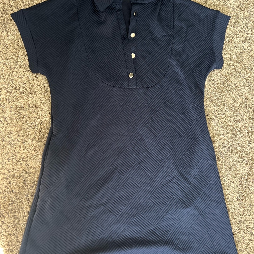 Chic Navy Textured Women's Button Down Shirt